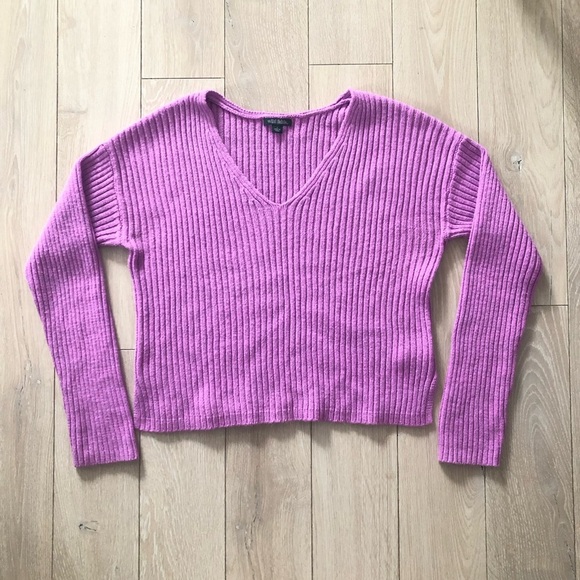Wild Fable Ribbed V Neck Cropped Cotton Blend Sweater in Lilac Size L - Picture 1 of 10